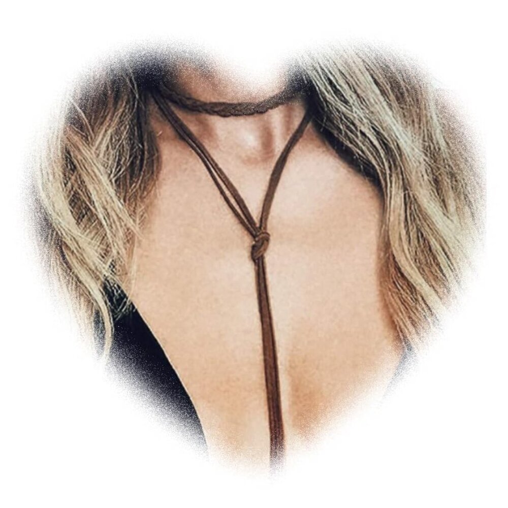 Choker Multilayer Y Lariat Necklace Suede Braided Boho Jewelry for Women brown
